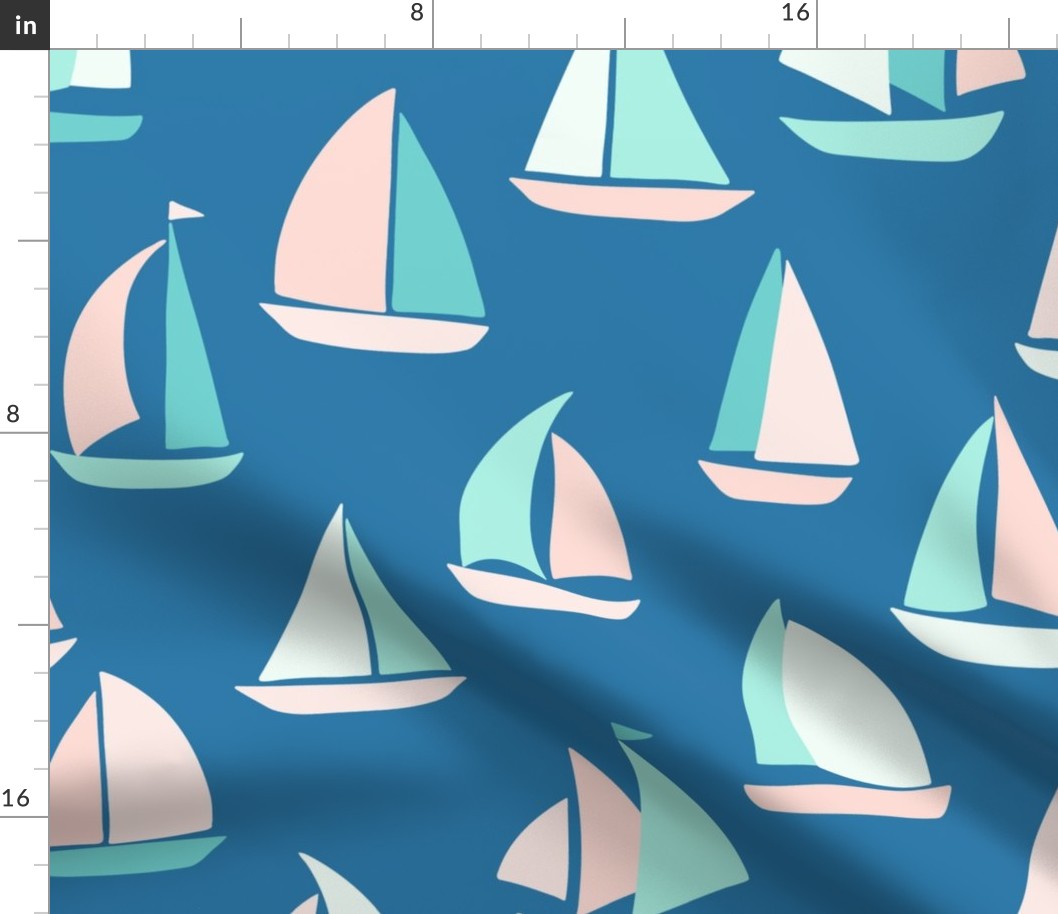 Sailboat adventure custom blue pastel regatta XXL wallpaper scale by Pippa Shaw