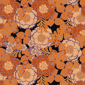 Vintage  flower - Halloween -  Nostalgic Floral with a Vintage look in Orange and Black