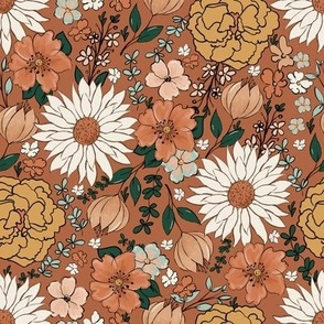 Brown Retro Vintage Boho Floral Print