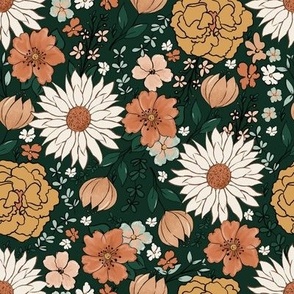 Dark Green Boho Floral Print