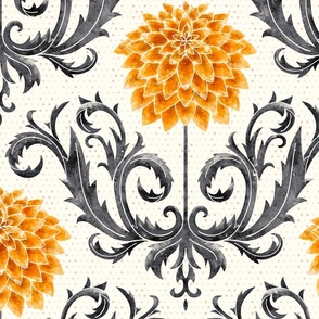 Victorian Golden Dahlias - large - rococo, baroque, yellow flowers, floral, romantic, victorian floral, retro, vintage 