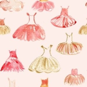 perfectly pink and glittery gold ballet costume dance dresses on blush