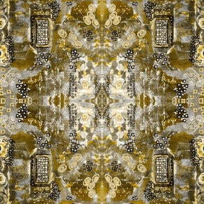 Earthy hued ethnic kaleidoscope mixed media abstract mirrored medium and textured