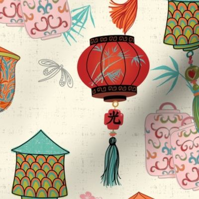 lucky lanterns wallpaper and fabric