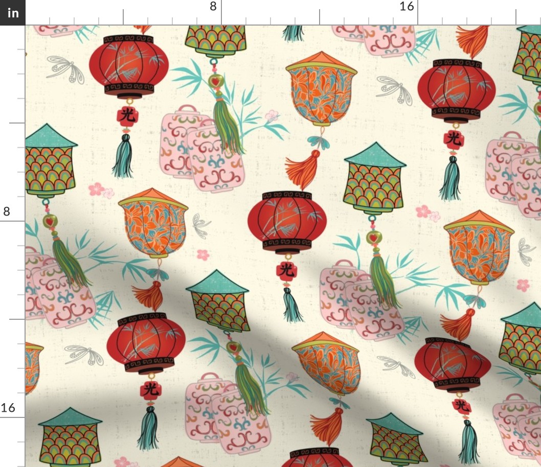 lucky lanterns wallpaper and fabric