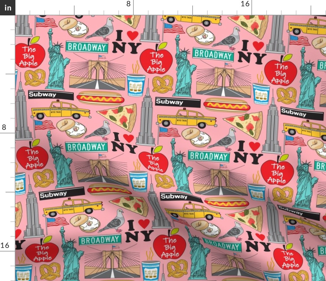 large New York City items on pink