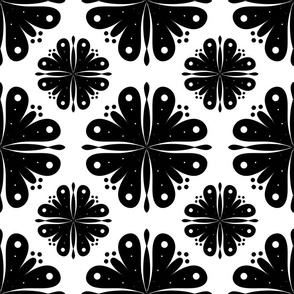 Black and White Repeating Pattern - Floral Tiles