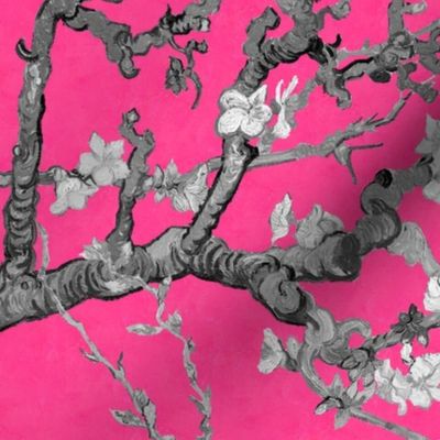 Almond Blossoms ~ Van Gogh ~ Black and White on Pink 