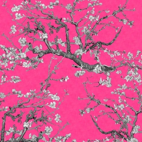 Almond Blossoms ~ Van Gogh ~ Black and White on Pink 