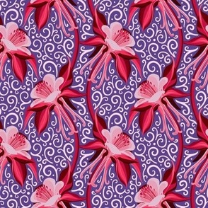 Whimsical Columbine Flowers (pink on purple)