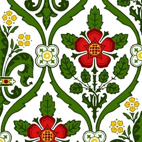 Gothic Revival Roses and Lilies - 24W in "heraldic" colors