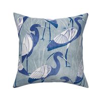 Art Deco Great Egret - Monochrome Blue and White