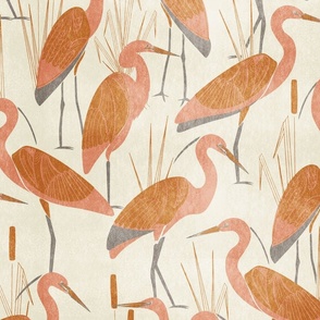 Art Deco Great Egret - Cream Peachy Pink