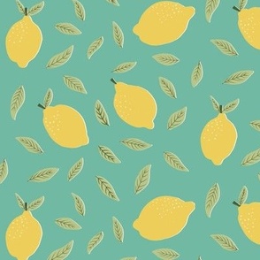 Lemons and Leaves || Coastal Cottage  Collection || Yellow lemons  on Green by Sarah Price 