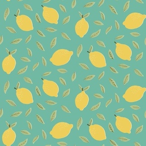 Lemons and Leaves || Yellow lemons  on Green || Coastal Cottage  Collection by Sarah Price 