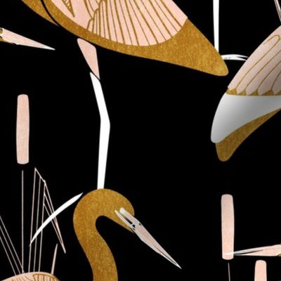 Art Deco Great Egret - Black Gold