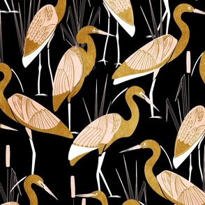 Art Deco Great Egret - Black Gold