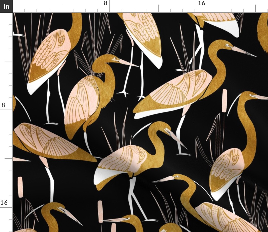 Art Deco Great Egret - Black Gold