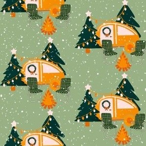 Retro Camper Christmas Holiday Groovy 70s Xmas Aesthetic, Cute Unique Gift Wrap, Orange Pink Green
