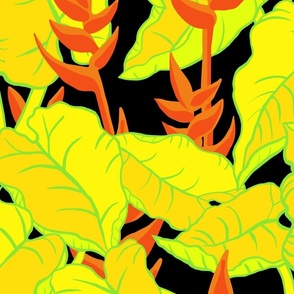 textile-large jungle leaves-yellow on black