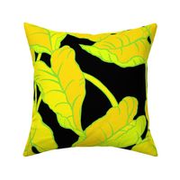 textile-large jungle leaves- yellow green on black