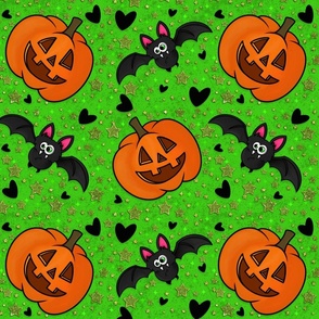 Bats Pumpkins Black Hearts OH MY