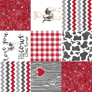 Farm//Love you till the cows come home//Red Bandana - Wholecloth Cheater Quilt - Rotated