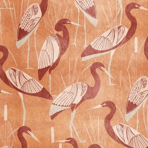 Art Deco Great Egret - Warm Earthy Apricot and Terracotta