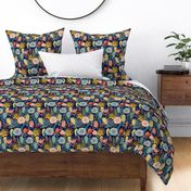 small Retro Garden navy blue