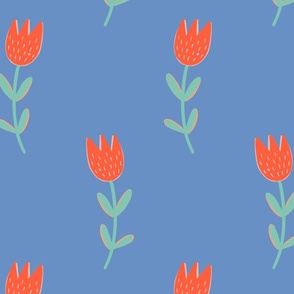 Red tulip on a soft blue background - birds and flowers coordinate - large