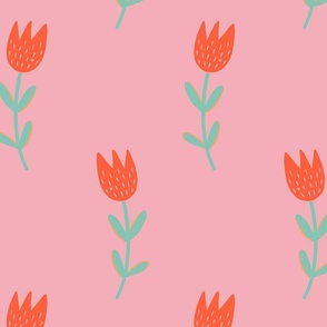 Red tulip on a soft pink background - birds and flowers coordinate - large