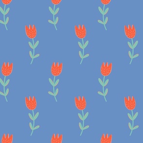 Red tulip on a soft blue background - birds and flowers coordinate - medium