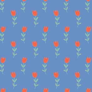 Red tulip on a soft blue background - birds and flowers coordinate - small