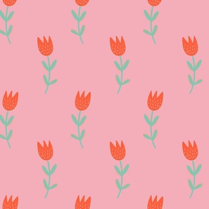 Red tulip on a soft pink background - birds and flowers coordinate - medium