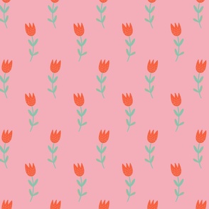 Red tulip on a soft pink background - birds and flowers coordinate - small