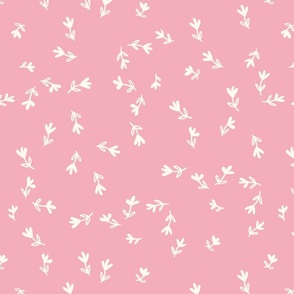 Small white flowers on a soft pink background - birds and flowers coordinate - medium 