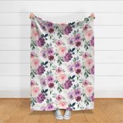(LARGE) Pink and purple watercolor florals JASMINE, handpainted rose flowers (LARGE scale) 