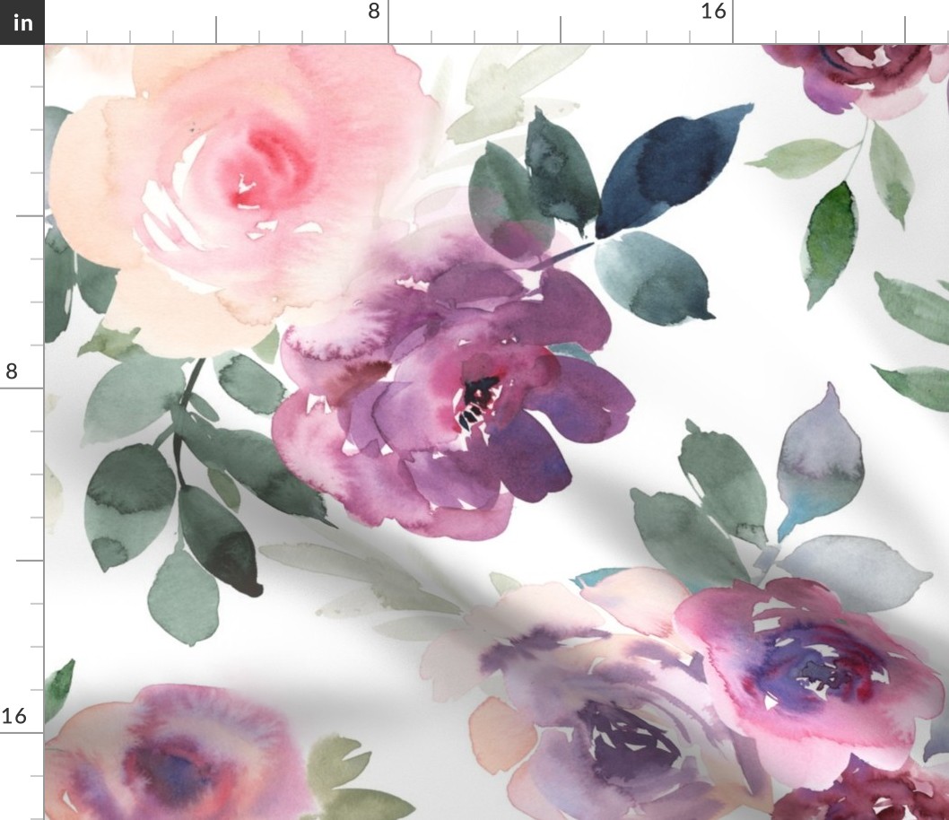 (LARGE) Pink and purple watercolor florals JASMINE, handpainted rose flowers (LARGE scale) 