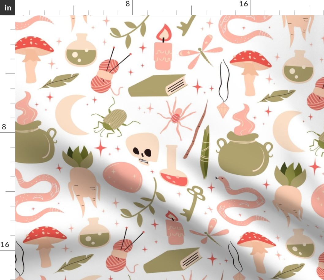 Cute colorful cartoon seamless pattern with wtch stuff
