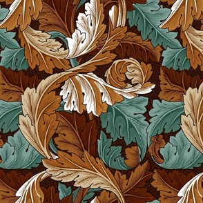 Acanthus - by William Morris - LARGE -  brown and teal paper Antiqued art nouveau art deco background adaption