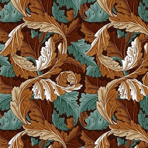 Acanthus - by William Morris - MEDIUM -  brown and teal paper Antiqued art nouveau art deco background adaption
