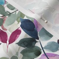 (medium) Pink, purple and blue watercolor leaves, handpainted greenery on white (medium  scale) 
