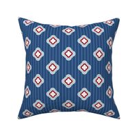 geometric quatrefoils on blue stripes | medium | colorofmagic