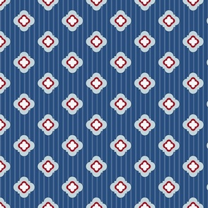 geometric quatrefoils on blue stripes | medium | colorofmagic