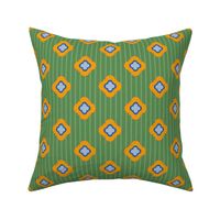 marigold quatrefoils on kelly green stripes | medium