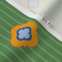 marigold quatrefoils on kelly green stripes | medium