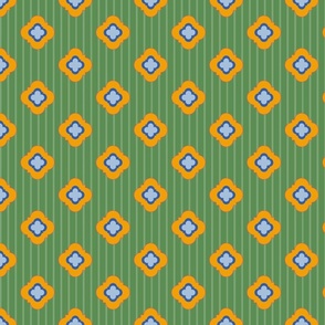 marigold quatrefoils on kelly green stripes | medium