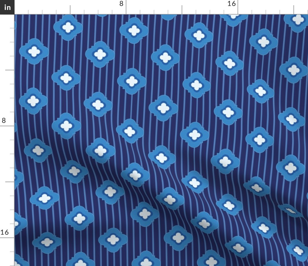 quatrefoils on dark blue stripes | medium