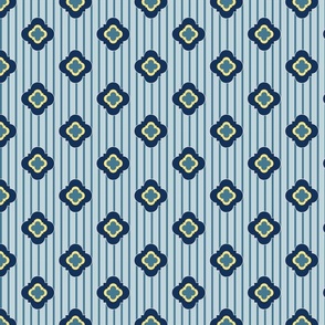 quatrefoils on light blue stripes | medium