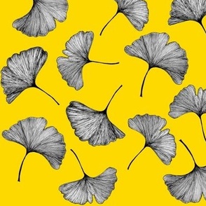 Ginkgo Leaves Yellow Background